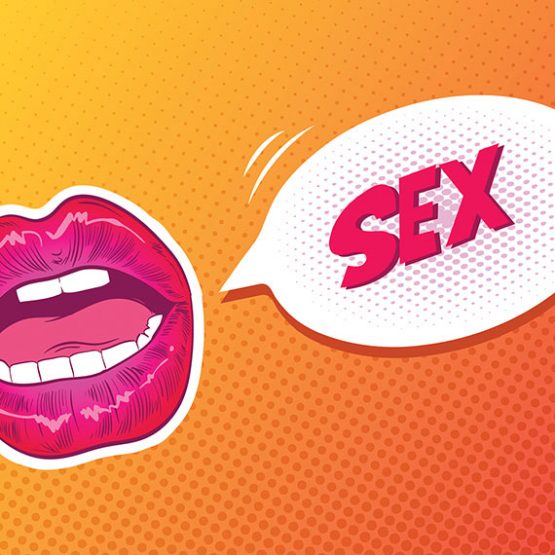 Zeichnung: Lippen mit der Sprechblase "Sex".